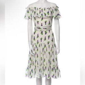 Isolda Silk Grape Ruffle Midi Dress